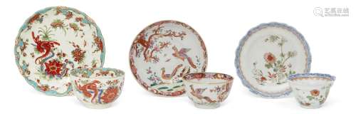 Two Chinese porcelain tea bowls and saucers, 18th century, o...