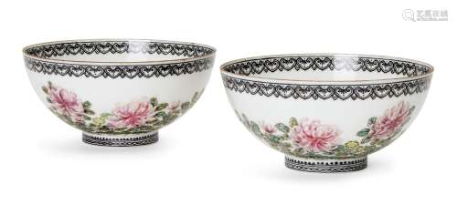 A pair of Chinese semi-eggshell porcelain bowls, Republic pe...