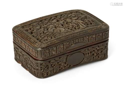 A Chinese tortoiseshell snuff box, 19th century, carved with...