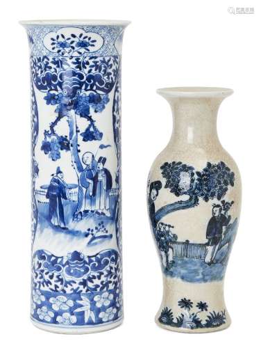 Two Chinese blue and white porcelain vases, 19th century, th...