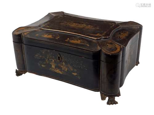 A Chinese Canton black lacquer sewing box, late 19th century...