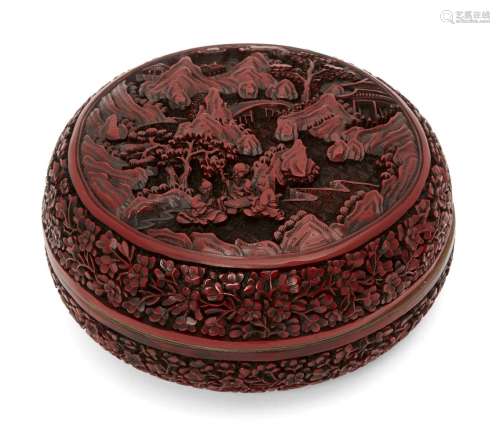A Chinese cinnabar lacquer type double-sided circular box an...