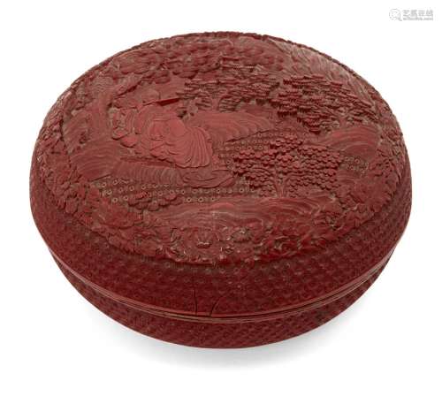 A Chinese cinnabar lacquer circular box and cover, 19th cent...