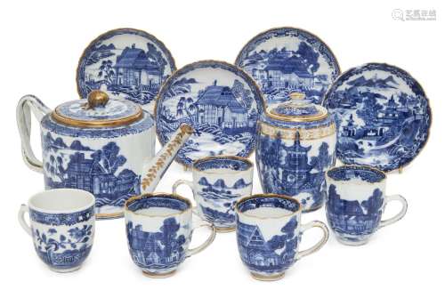 A Chinese blue and white porcelain tea set, 18th-19th centur...