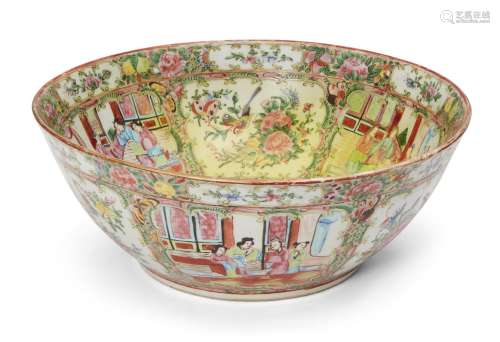 A large Chinese Canton export porcelain punch bowl, 19th cen...
