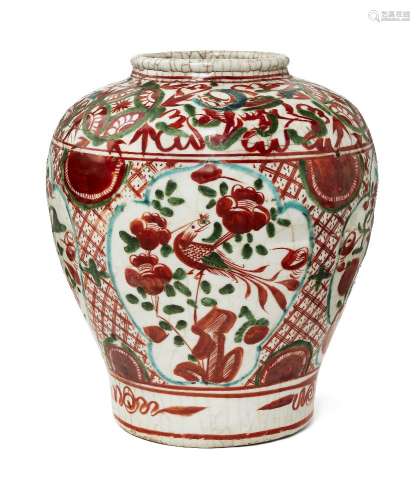 A Chinese Zhangzhou ware vase, Ming dynasty, painted in red ...