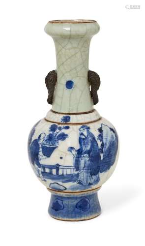 A Chinese porcelain bottle vase, 20th century, painted in un...