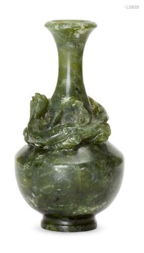 A Chinese green hardstone bottle vase, 20th century, carved ...