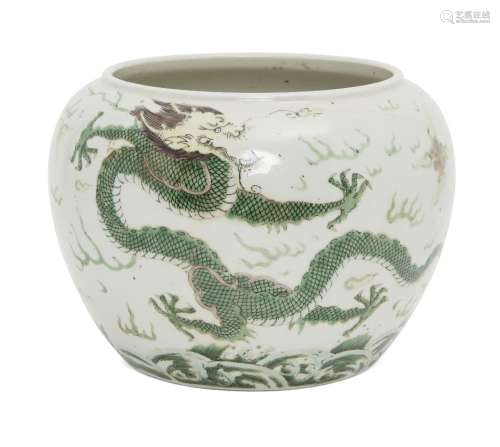 A Chinese porcelain 'dragon' jardinière, 20th century, paint...