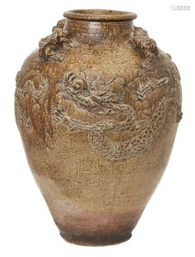 A large Japanese stoneware jar, 19th century, covered in an ...