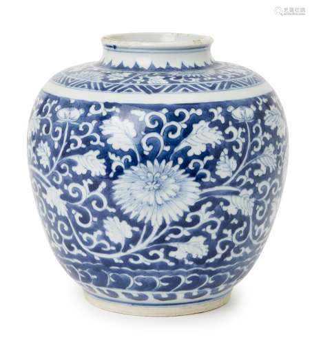 A Chinese porcelain 'chrysanthemum' jar, 18th century, paint...