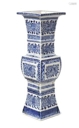 A Chinese porcelain square vase, gu, 17th century, painted i...