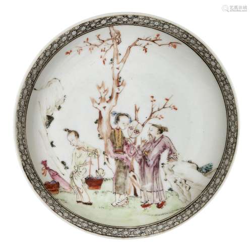 A Chinese export porcelain saucer, 18th century, painted in ...