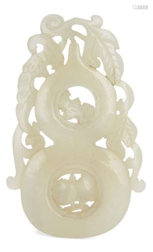 A Chinese white jade 'gourd' pendant, 18th/19th century, car...