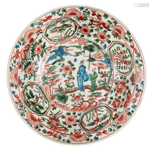 A large Chinese Zhangzhou ware charger, 16th century, painte...