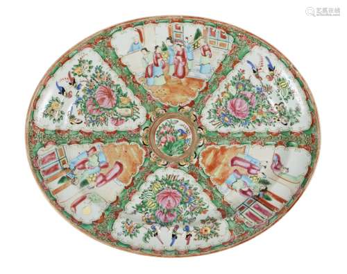 A large Chinese Canton porcelain oval plate, 19th century, p...