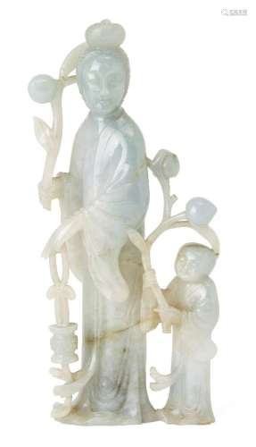 A Chinese jadeite figure of a woman and child, early 20th ce...