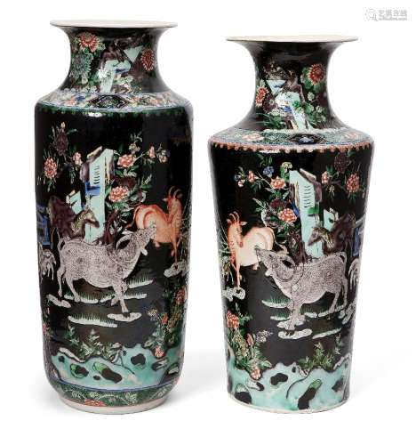 Two similar Chinese porcelain famille noir vases, 18th and 1...