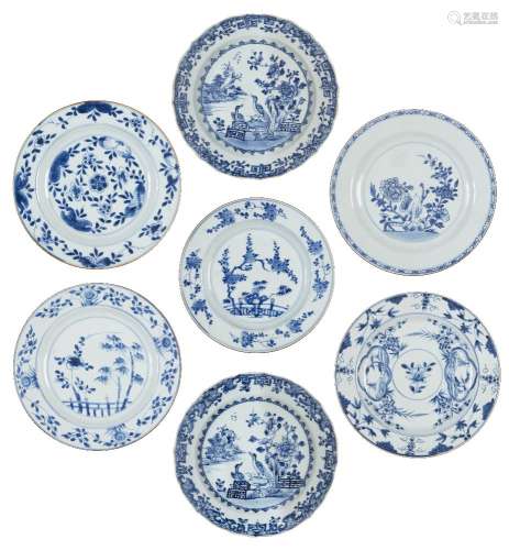 Seven Chinese export porcelain dishes, 18th century, painted...