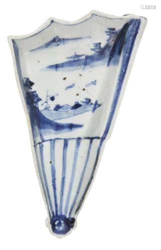 A Chinese porcelain blue and white kosometsuke fan-shaped sw...