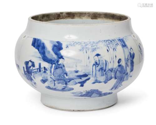 A Chinese porcelain jar, Kangxi period, painted in underglaz...