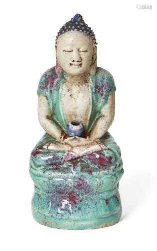 A Chinese biscuit porcelain figure of Shakyamuni Buddha, 18t...