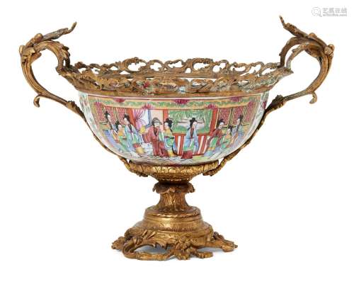 A Chinese Canton gilt metal mounted bowl, late 19th century,...