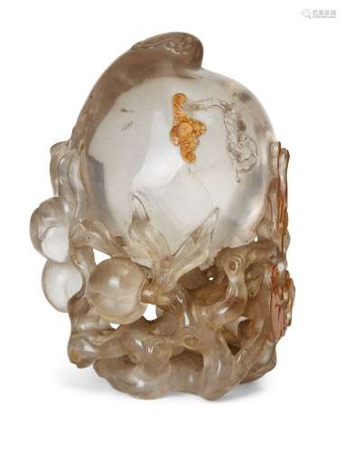 A rare and large Chinese rock crystal 'peach and monkeys' ca...