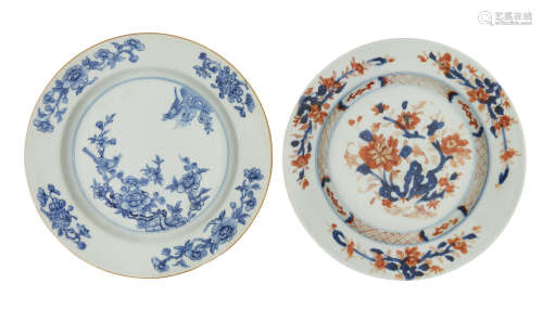 Two Chinese export porcelain plates, 18th century, one paint...