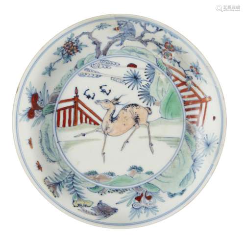 A Chinese porcelain doucai dish, Kangxi period, painted in u...