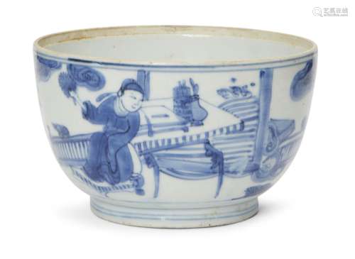 A Chinese porcelain bowl, Wanli period, painted in underglaz...