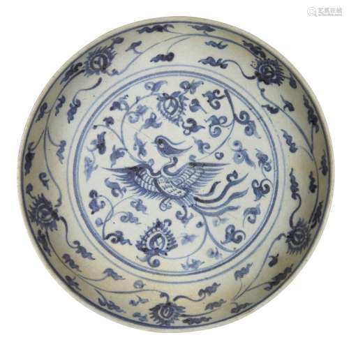 A Chinese porcelain 'phoenix' dish, 16th century, painted in...
