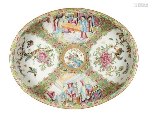 A Chinese Canton porcelain oval dish, 19th century, painted ...