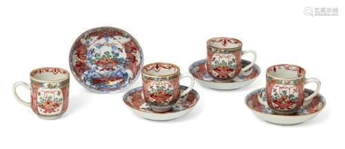 Four Chinese export porcelain cups and saucers, 18th century...