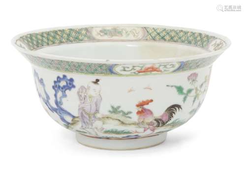A Chinese porcelain ‘boy and chicken’ bowl, 19th century, pa...