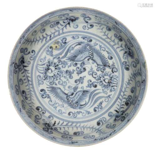 A Chinese porcelain 'phoenix' dish, 16th century, painted in...