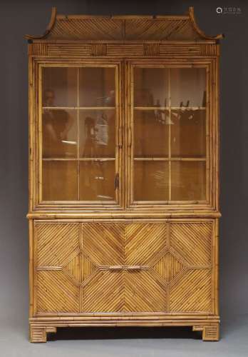 A Bamboo and glazed cabinet, c.1960, the pagoda top above tw...