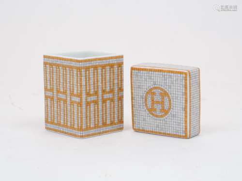 A Hermes Mosaique au 24 porcelain box, late 20th century, of...