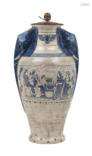 An Austrian Egyptian revival pottery lamp, by Julius Dressle...
