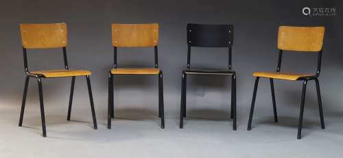Three modern ply birch side chairs, together with a matching...