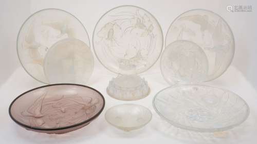A group of French glass, 20th Century, each press-moulded, f...