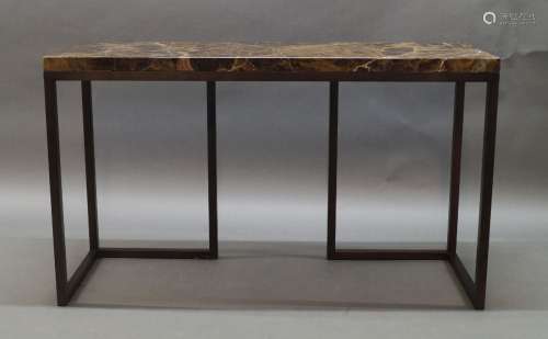 A contemporary marble and steel console table, of recent man...