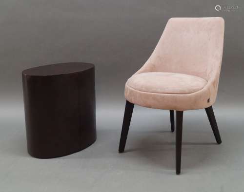 A contemporary pink velvet side chair, of recent manufacture...