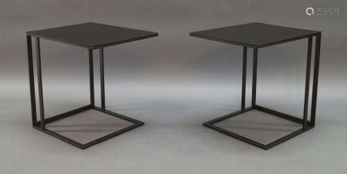 A pair of contemporary stained wood side tables by Draenert,...