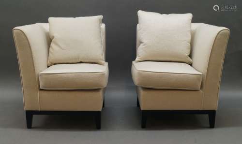 A pair of contemporary corner seats, upholstered with textur...