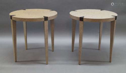 A pair of contemporary birds eye maple side tables by Black ...