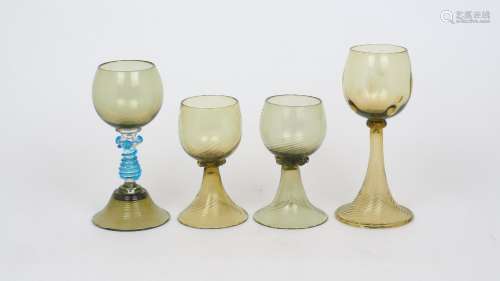 Four German green glass hock glasses, late 19th/early 20th c...