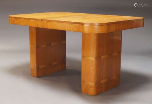 An Art Deco oak and inlaid dining suite, comprising extendin...