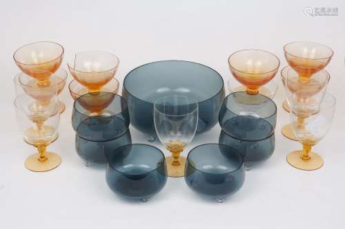 A grey glass trifle bowl set, comprising: a trifle bowl, as ...