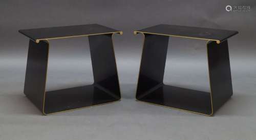 A pair of contemporary tempered brass side tables, of recent...